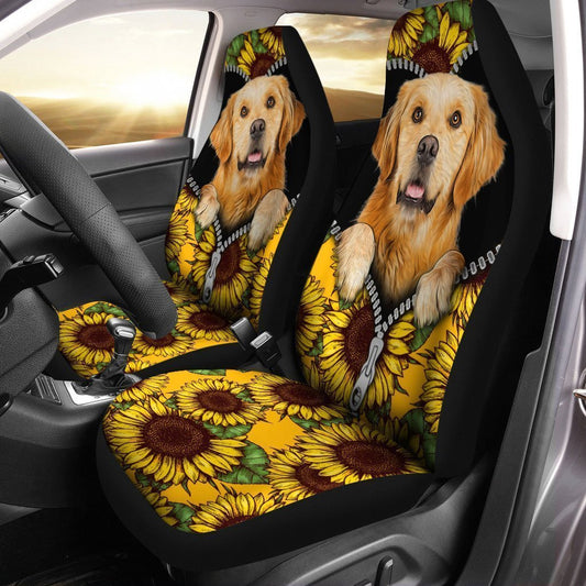 Sunflower Golden Retriever Car Seat Covers Custom Gift Idea For Golden Retriever Owners - Gearcarcover - 1