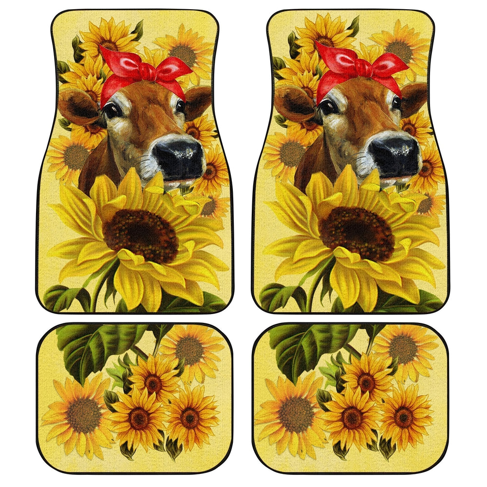 Sunflower Heifer Car Floor Mats Custom Animal Farm Car Accessories - Gearcarcover - 1