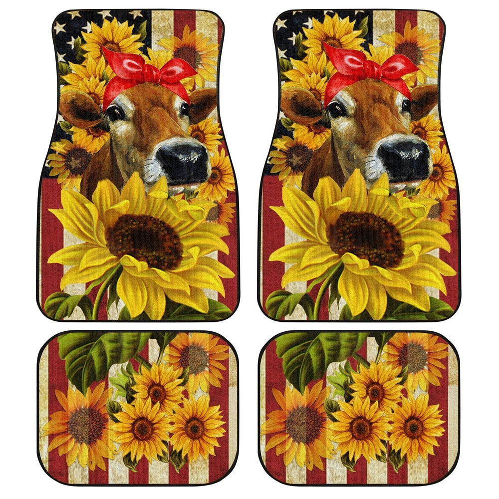 Sunflower Heifer Car Floor Mats Custom US Flag Car Accessories - Gearcarcover - 1