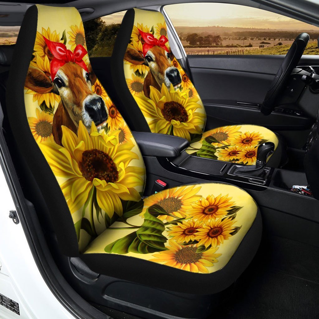 Sunflower Heifer Car Seat Covers Custom Animal Farm Car Accessories - Gearcarcover - 2