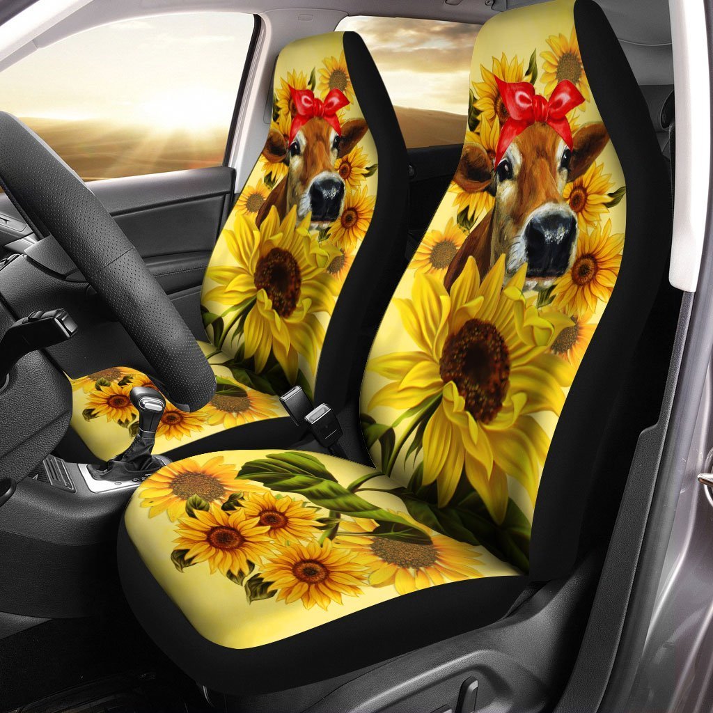 Sunflower Heifer Car Seat Covers Custom Animal Farm Car Accessories - Gearcarcover - 1