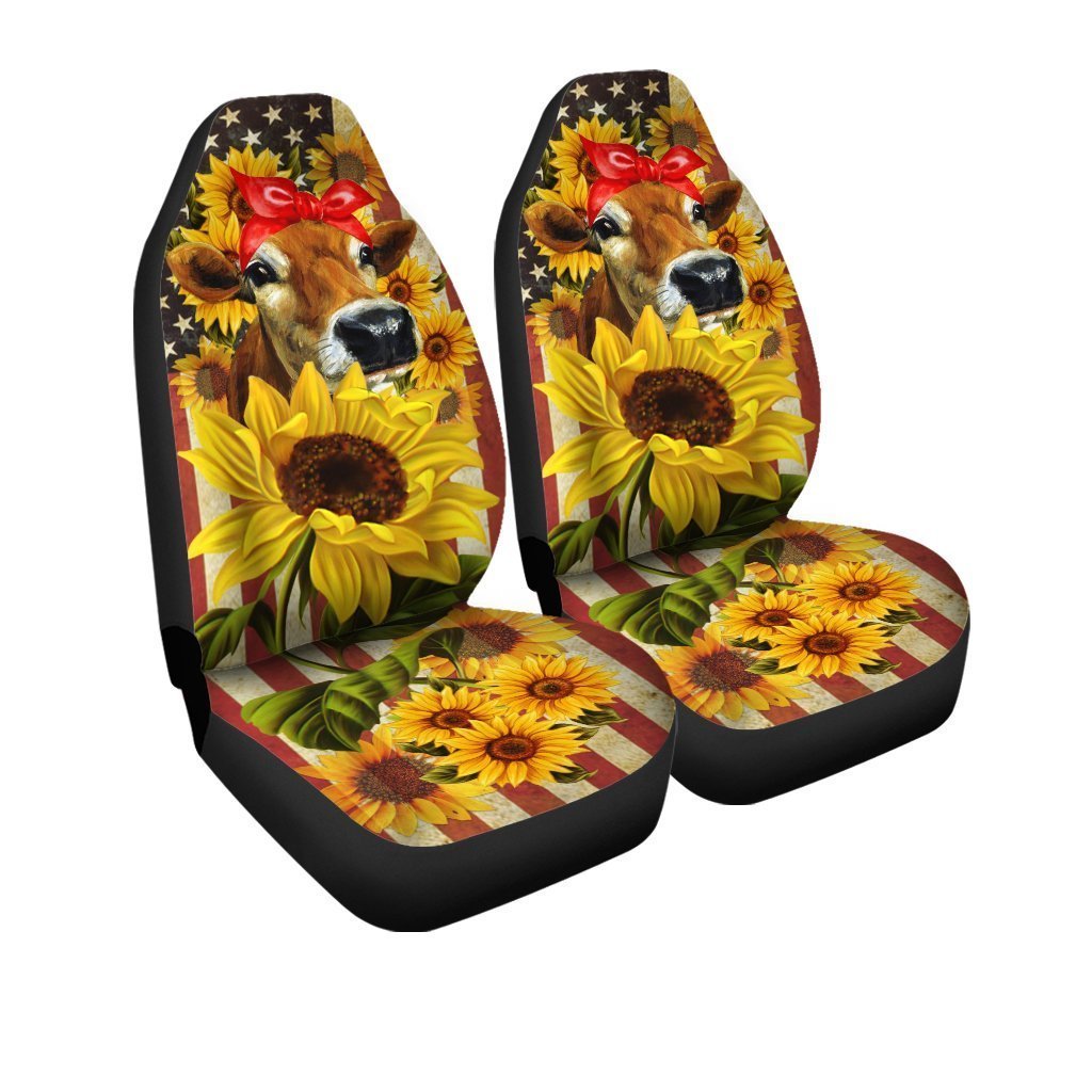 Sunflower Heifer Car Seat Covers Custom US Flag Car Accessories - Gearcarcover - 3
