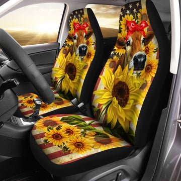 Sunflower Heifer Car Seat Covers Custom US Flag Car Accessories - Gearcarcover - 1