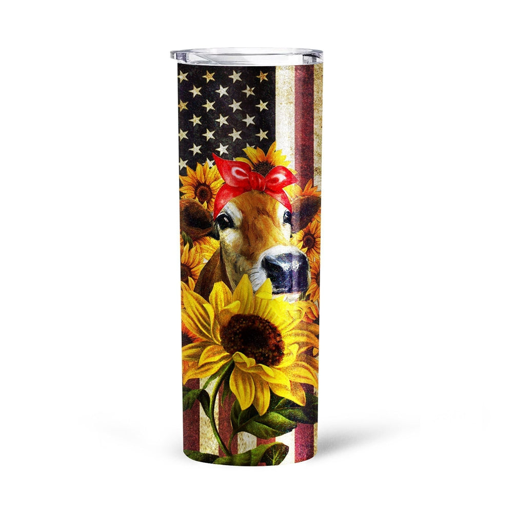 Sunflower Heifer Tall Glitter Tumbler Cup Custom American Flag Car Accessories - Gearcarcover - 4