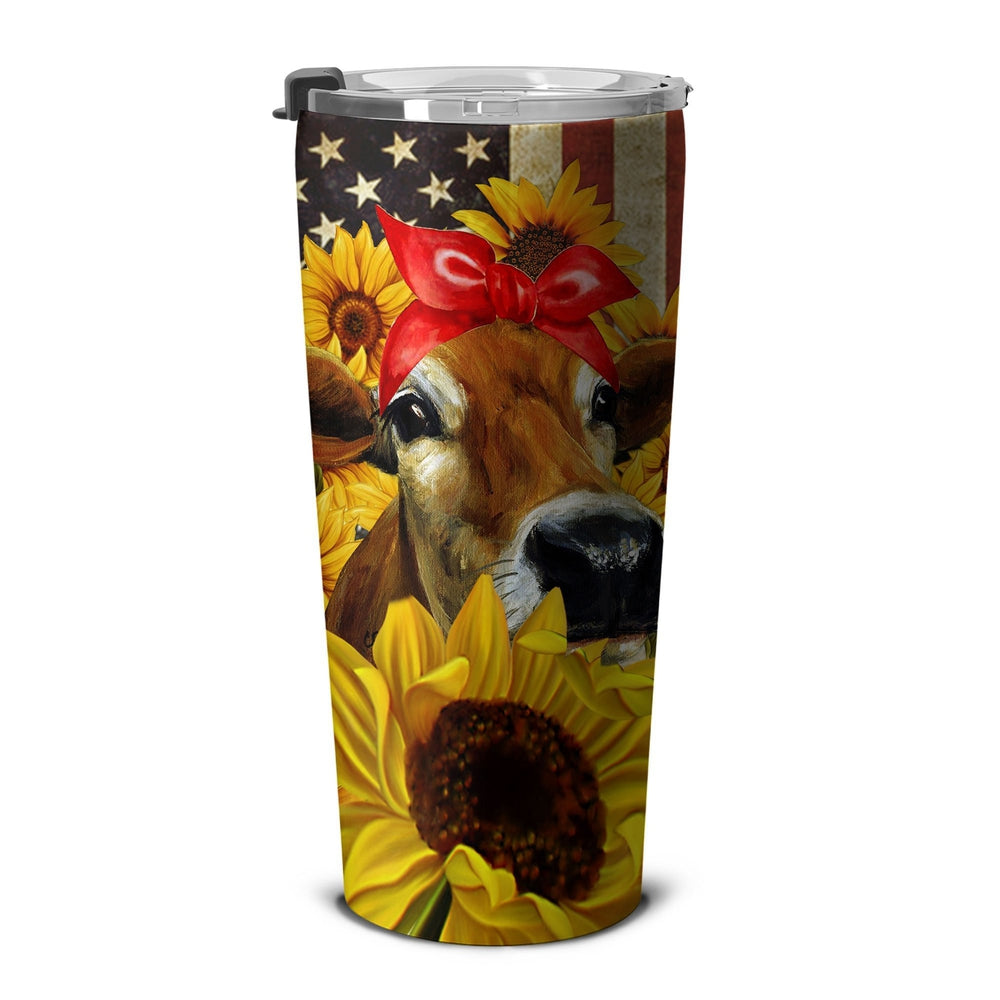 Sunflower Heifer Tumbler Cup Custom American Flag Car Accessories - Gearcarcover - 5