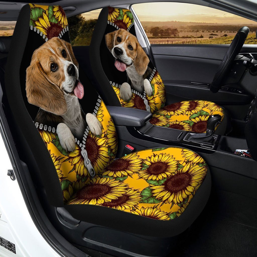Sunflower Lovely Beagle Car Seat Covers Custom Car Accessories For Beagle Owners - Gearcarcover - 2
