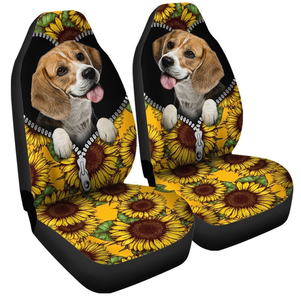 Sunflower Lovely Beagle Car Seat Covers Custom Car Accessories For Beagle Owners - Gearcarcover - 3