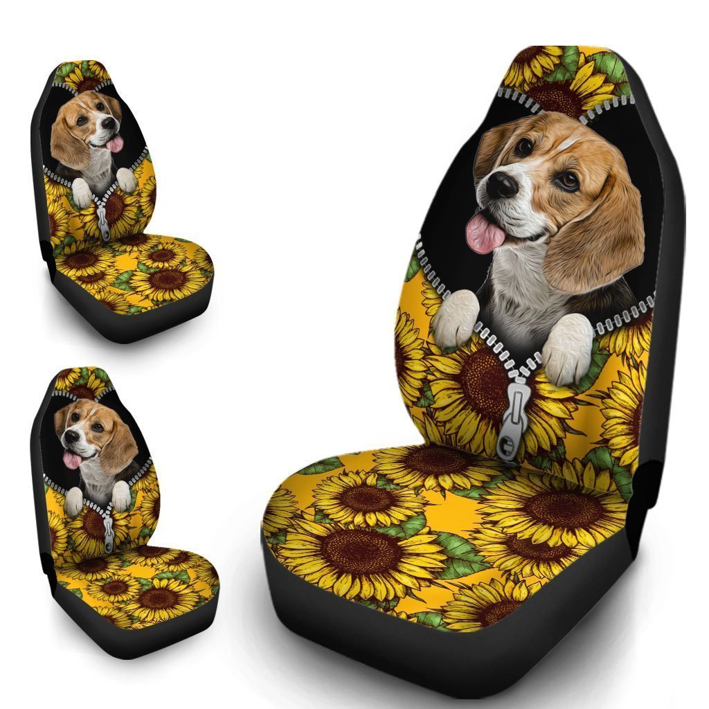 Sunflower Lovely Beagle Car Seat Covers Custom Car Accessories For Beagle Owners - Gearcarcover - 4