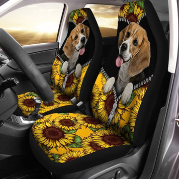 Sunflower Lovely Beagle Car Seat Covers Custom Car Accessories For Beagle Owners - Gearcarcover - 1