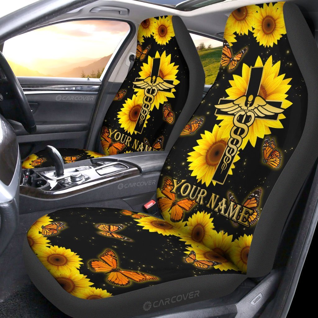 Sunflower Nurse Car Seat Covers Custom Name Nurse Car Accessories - Gearcarcover - 2