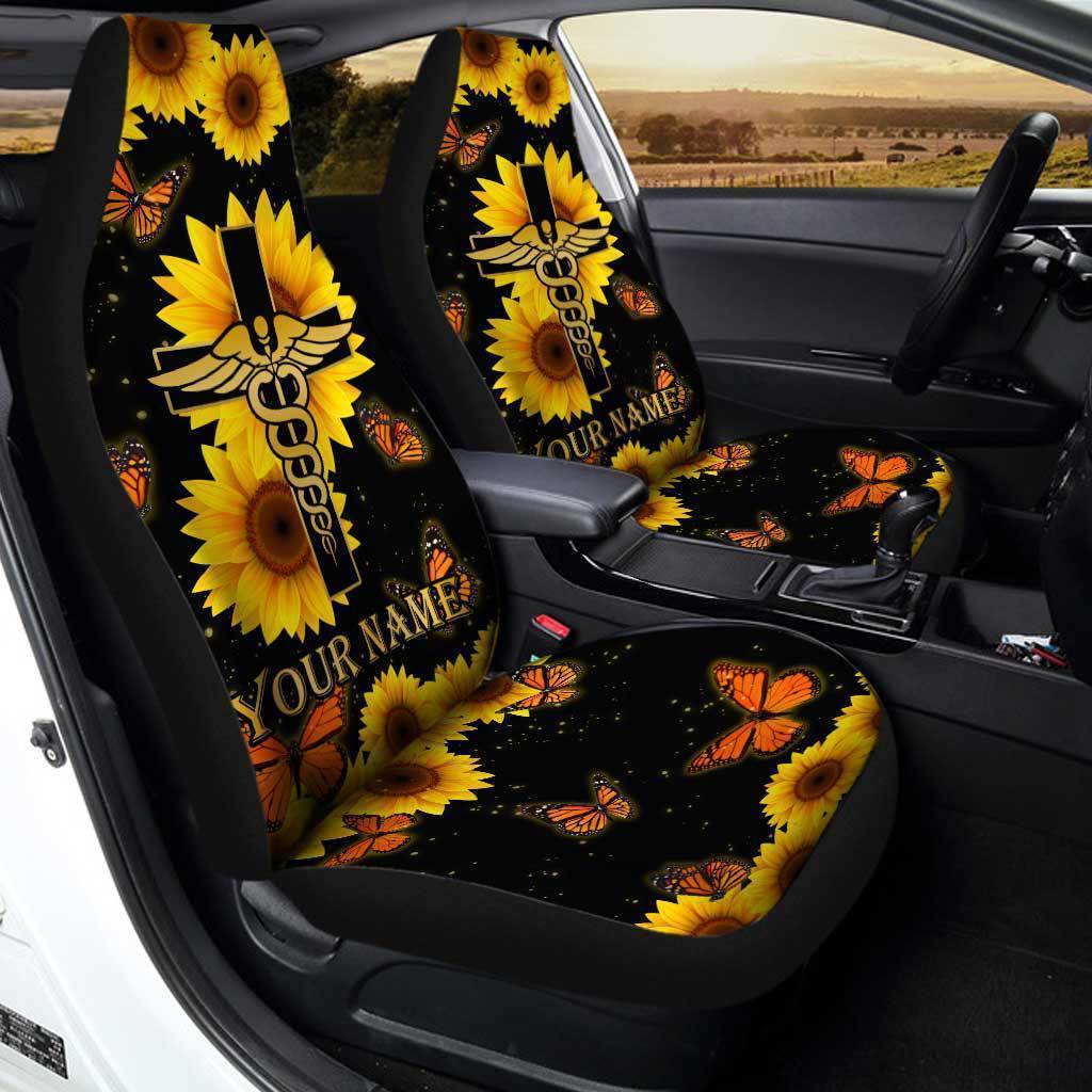 Sunflower Nurse Car Seat Covers Custom Name Nurse Car Accessories - Gearcarcover - 1