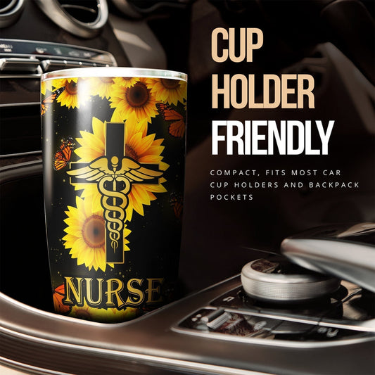 Sunflower Nurse Tumbler Cup Custom Car Accessories For Nurse - Gearcarcover - 2