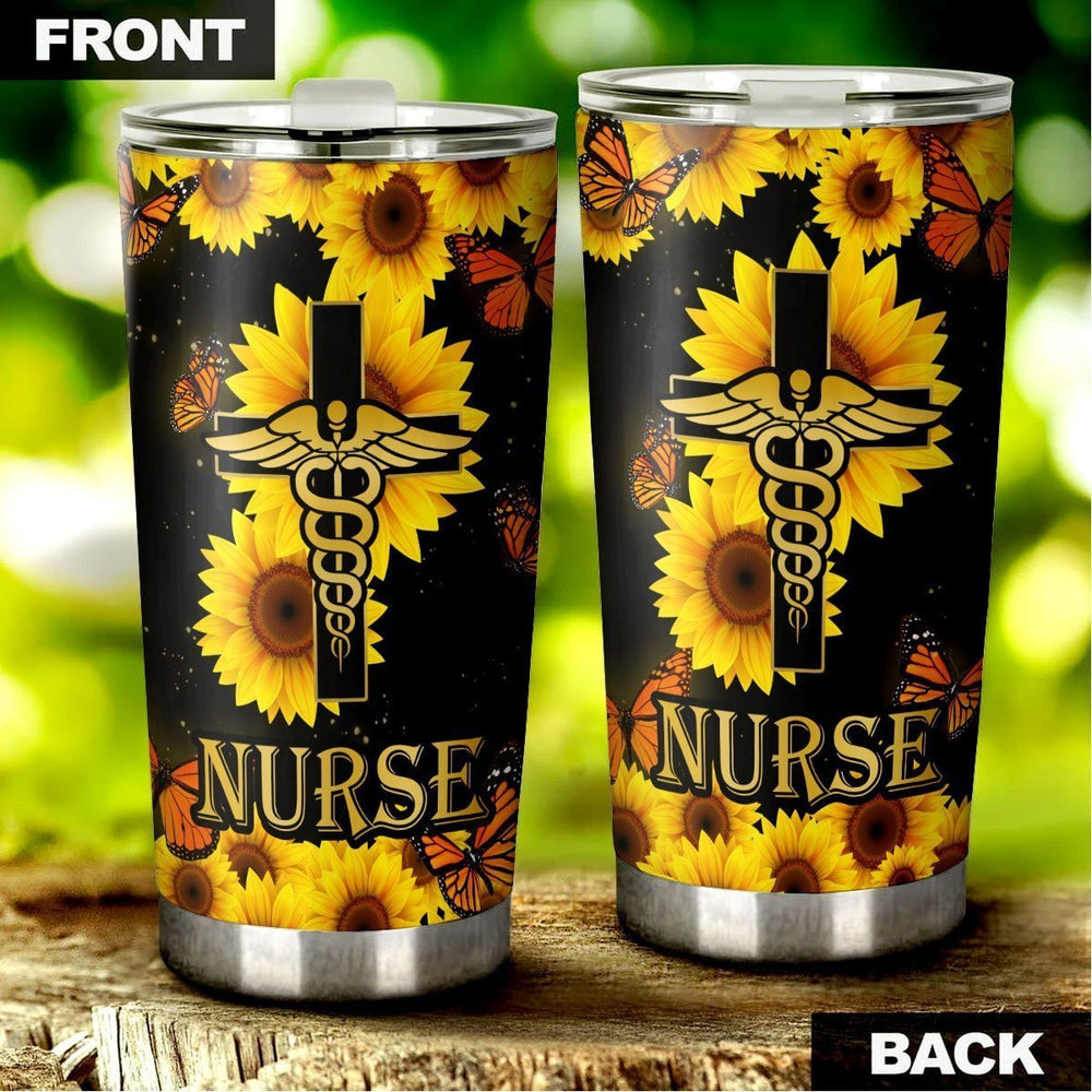 Sunflower Nurse Tumbler Cup Custom Car Accessories For Nurse - Gearcarcover - 3