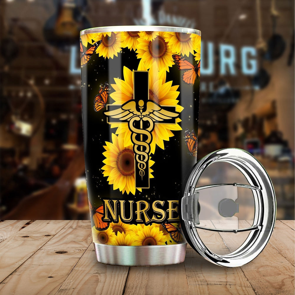 Sunflower Nurse Tumbler Cup Custom Car Accessories For Nurse - Gearcarcover - 1