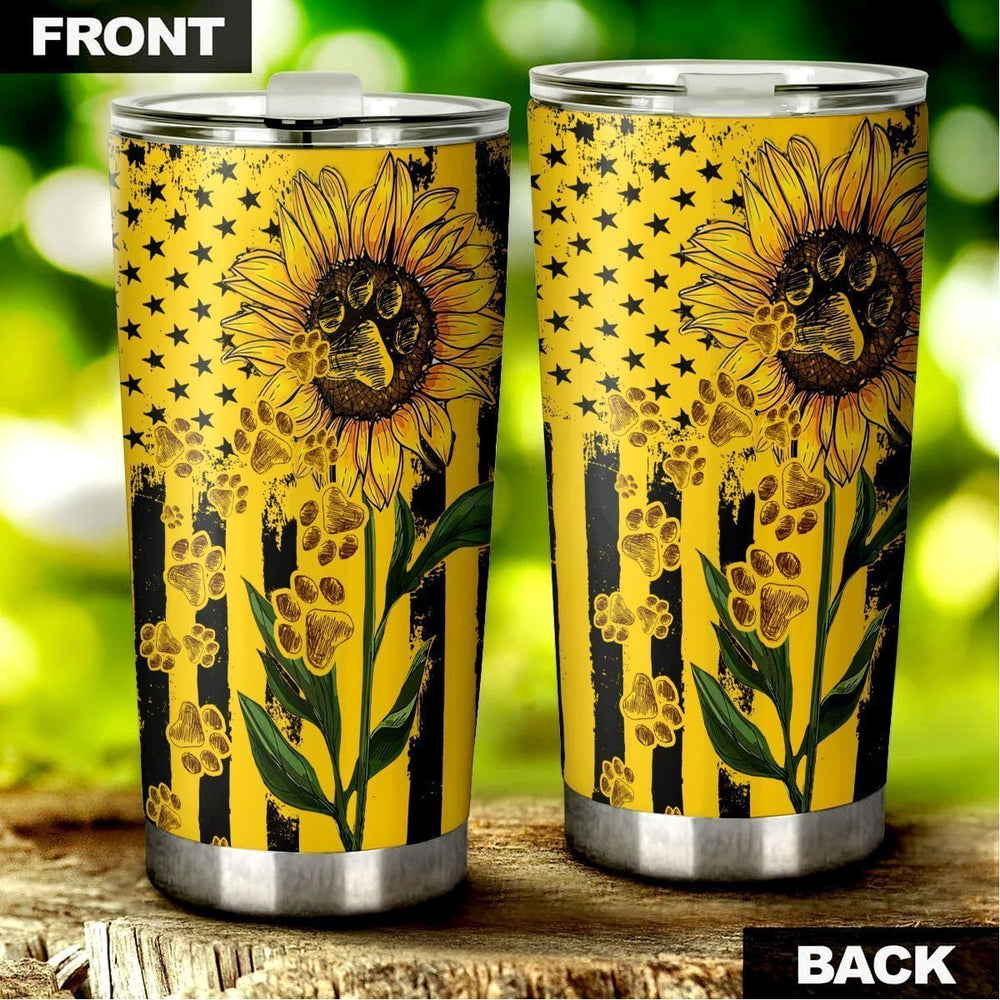 Sunflower Paws Tumbler Cup Stainless Steel Custom For Dog Lovers - Gearcarcover - 3