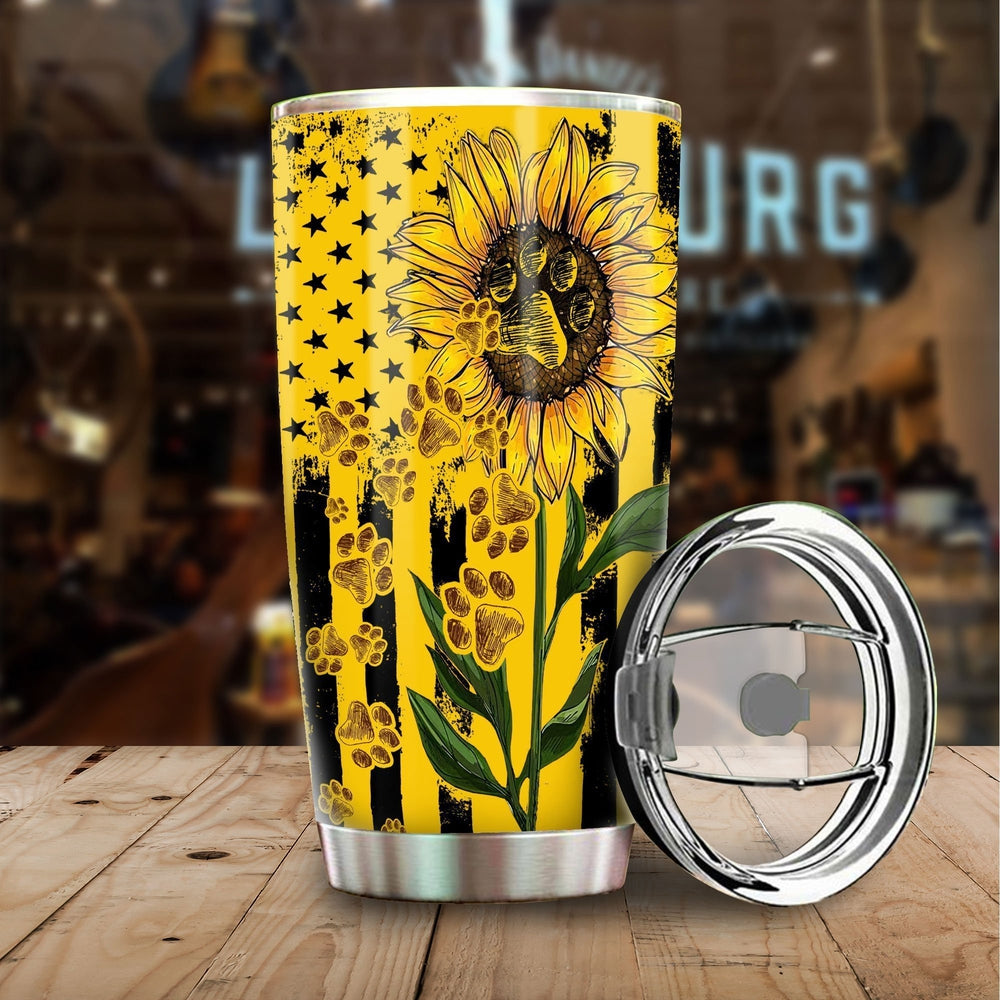 Sunflower Paws Tumbler Cup Stainless Steel Custom For Dog Lovers - Gearcarcover - 1