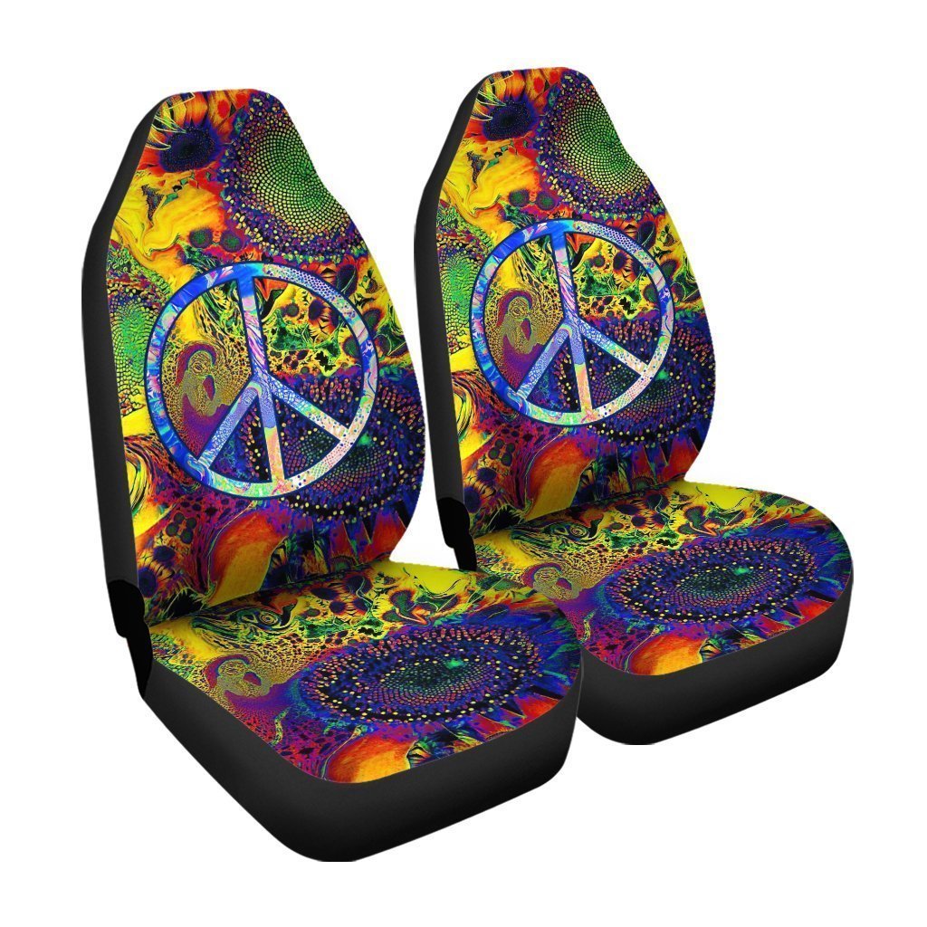Sunflower Peace Car Seat Covers Custom Hippie Car Accessories - Gearcarcover - 3