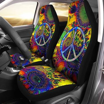 Sunflower Peace Car Seat Covers Custom Hippie Car Accessories - Gearcarcover - 1