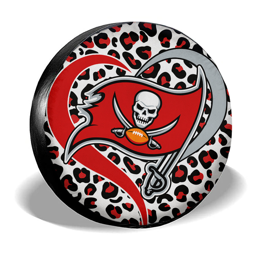 Tampa Bay Buccaneers Spare Tire Cover Custom Leopard Heart For Fans - Gearcarcover - 3