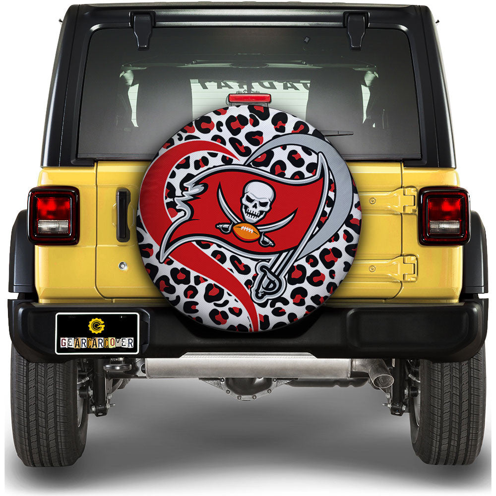 Tampa Bay Buccaneers Spare Tire Cover Custom Leopard Heart For Fans - Gearcarcover - 1