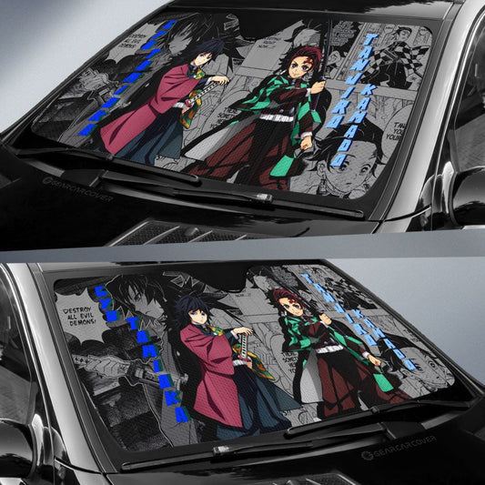 Tanjiro And Giyuu Car Sunshade Custom Demon Slayer Anime Mix Mangas - Gearcarcover - 2