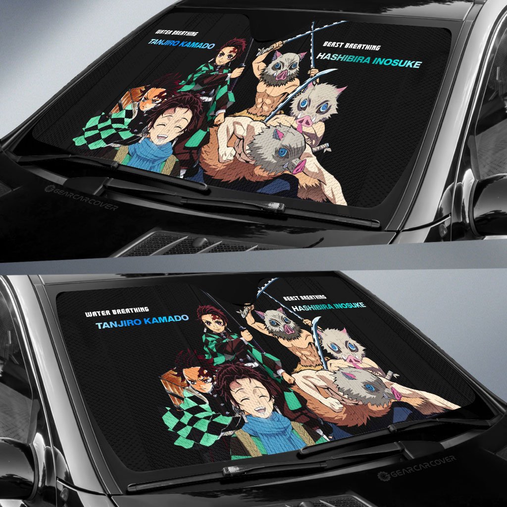 Tanjiro And Inosuke Car Sunshade Custom Demon Slayer Anime - Gearcarcover - 2