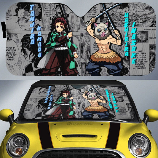 Tanjiro And Inosuke Car Sunshade Custom Demon Slayer Anime Mix Mangas - Gearcarcover - 1