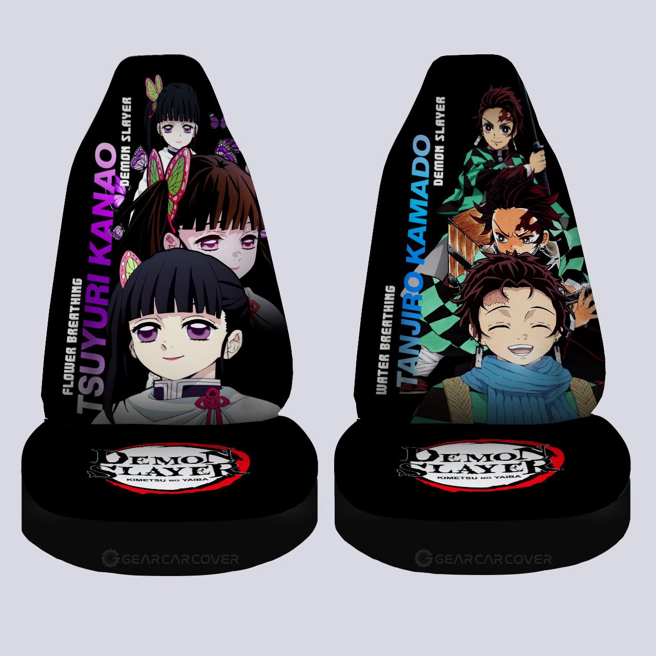 Tanjiro And Kanao Car Seat Covers Custom Demon Slayer Anime