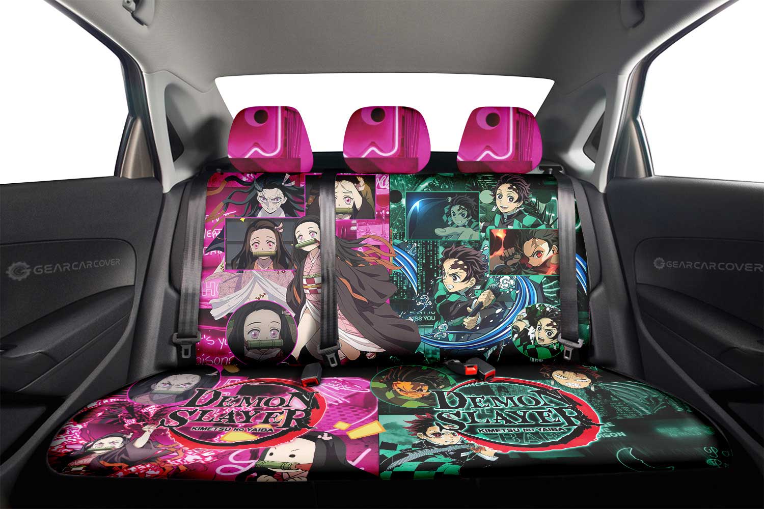 Tanjiro And Nezuko Car Back Seat Cover Custom Demon Slayer Anime - Gearcarcover - 2