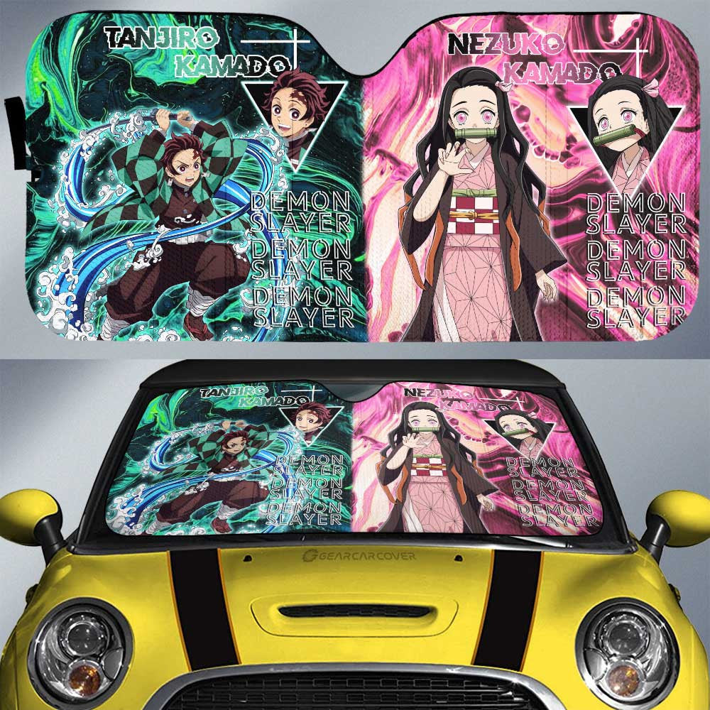 Tanjiro And Nezuko Car Sunshade Custom Demon Slayer Anime Car Accessories - Gearcarcover - 1