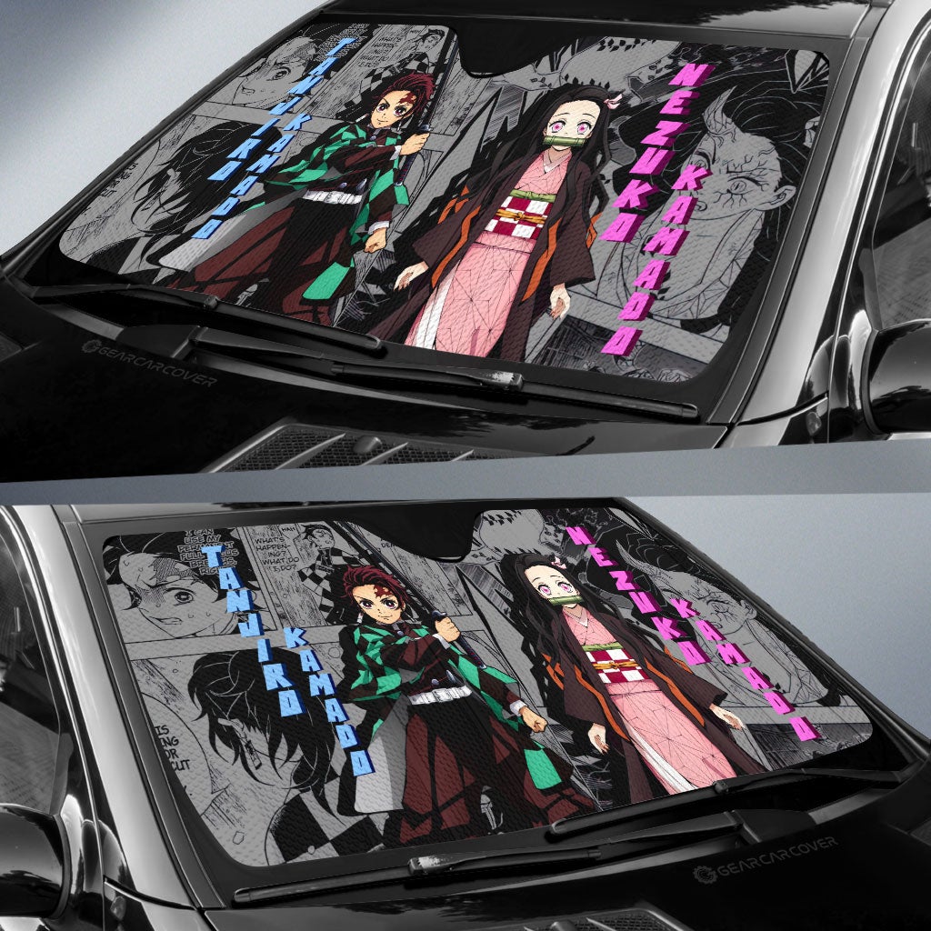 Tanjiro And Nezuko Car Sunshade Custom Demon Slayer Anime Mix Mangas - Gearcarcover - 2