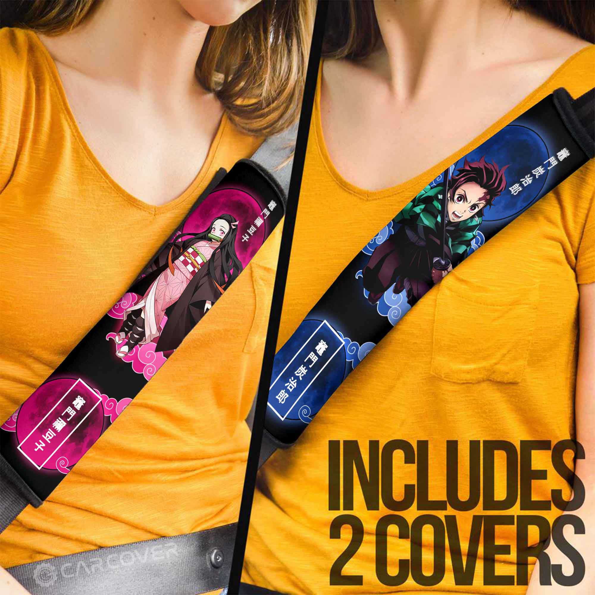 Tanjiro And Nezuko Seat Belt Covers Custom Anime Demon Slayer Car Accessories - Gearcarcover - 1