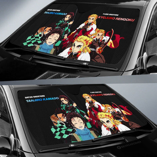 Tanjiro And Rengoku Car Sunshade Custom Demon Slayer Anime - Gearcarcover - 2