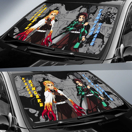 Tanjiro And Rengoku Car Sunshade Custom Demon Slayer Anime Mix Mangas - Gearcarcover - 2