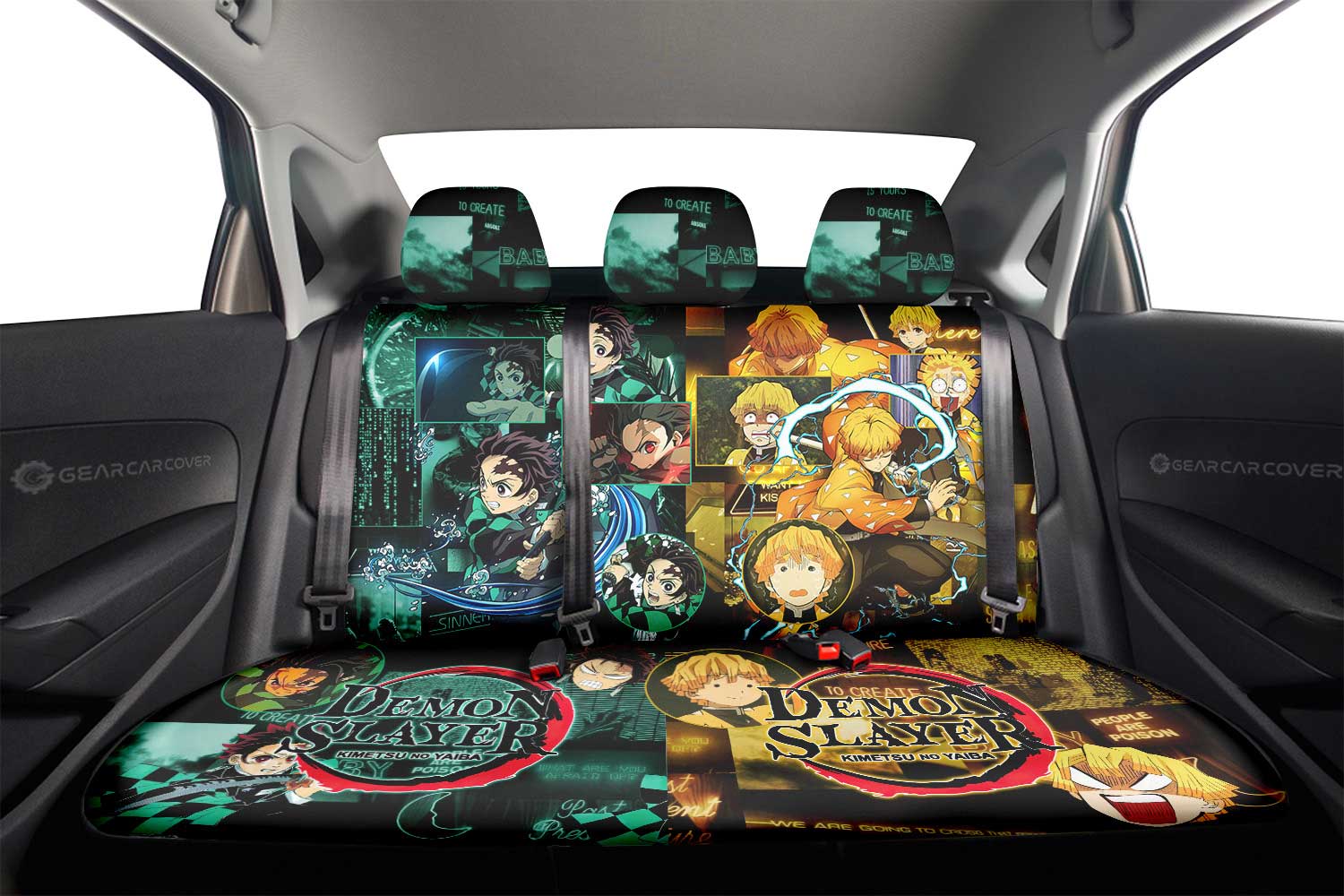 Tanjiro And Zenitsu Car Back Seat Cover Custom Demon Slayer Anime - Gearcarcover - 2