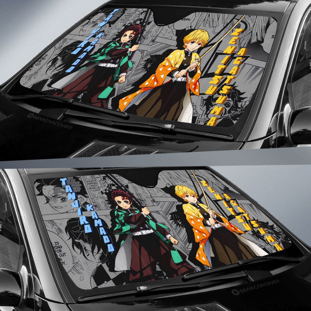 Tanjiro And Zenitsu Car Sunshade Custom Demon Slayer Anime Mix Mangas - Gearcarcover - 2