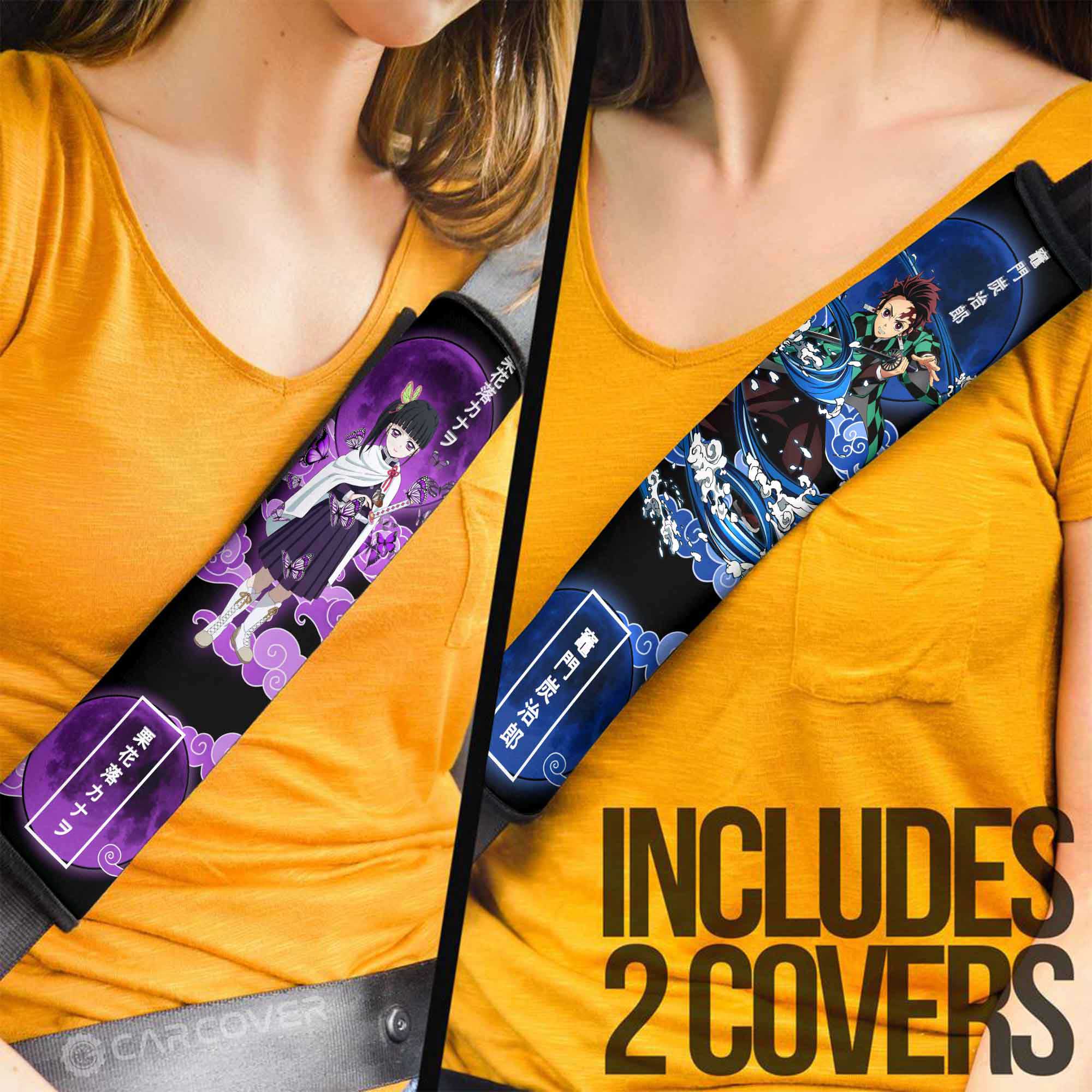 Tanjirou Kamado & Kanao Tsuyuri Seat Belt Covers Custom Demon Slayer Anime Car Interior Accessories - Gearcarcover - 1