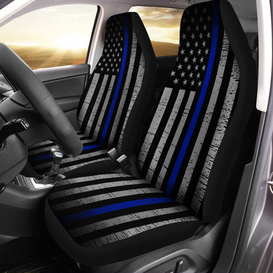 The Thin Blue Line Car Seat Covers Custom American Flag Car Accessories Meaningful For Police Dad - Gearcarcover - 2