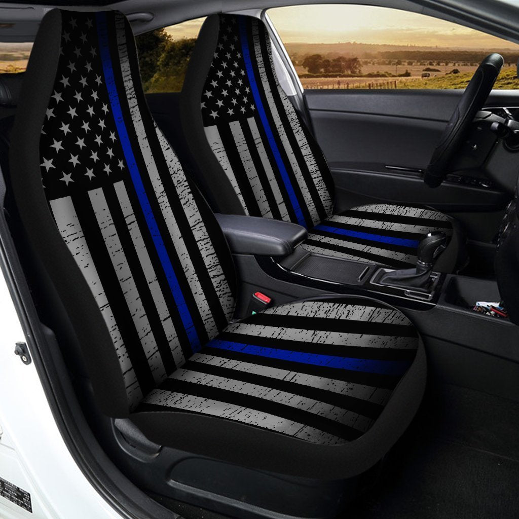 The Thin Blue Line Car Seat Covers Custom American Flag Car Accessories Meaningful For Police Dad - Gearcarcover - 3