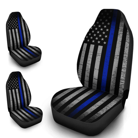 The Thin Blue Line Car Seat Covers Custom American Flag Car Accessories Meaningful For Police Dad - Gearcarcover - 1