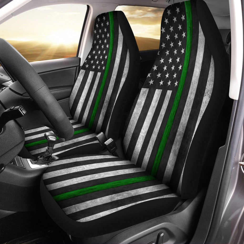 Thin Green Line US Flag Car Seat Covers Custom Support Border Patrol Car Accessories - Gearcarcover - 1