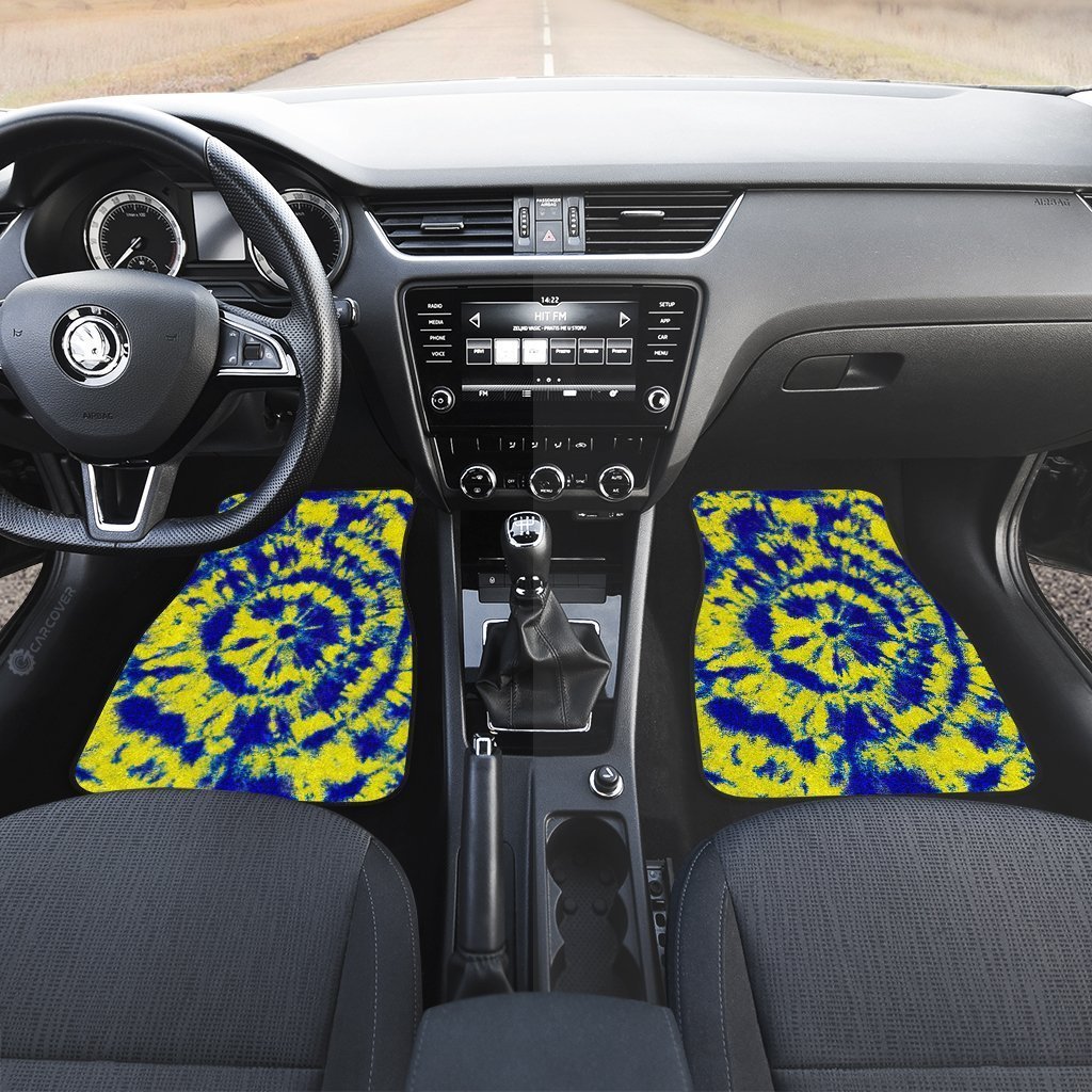 Tie Dye Car Floor Mats Custom Blue and Yellow Hippie Car Accessories - Gearcarcover - 3
