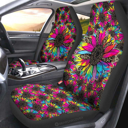 Tie Dye Leopard Sunflower Car Seat Covers Custom Car Accessories - Gearcarcover - 2