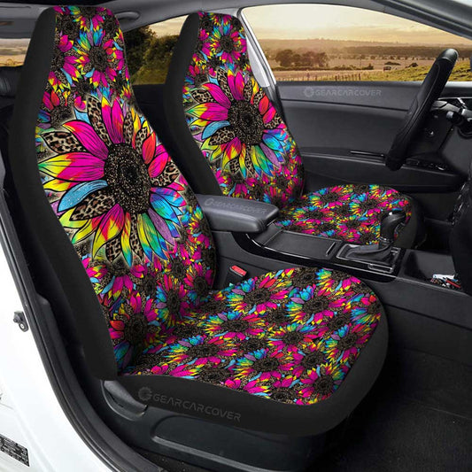 Tie Dye Leopard Sunflower Car Seat Covers Custom Car Accessories - Gearcarcover - 1