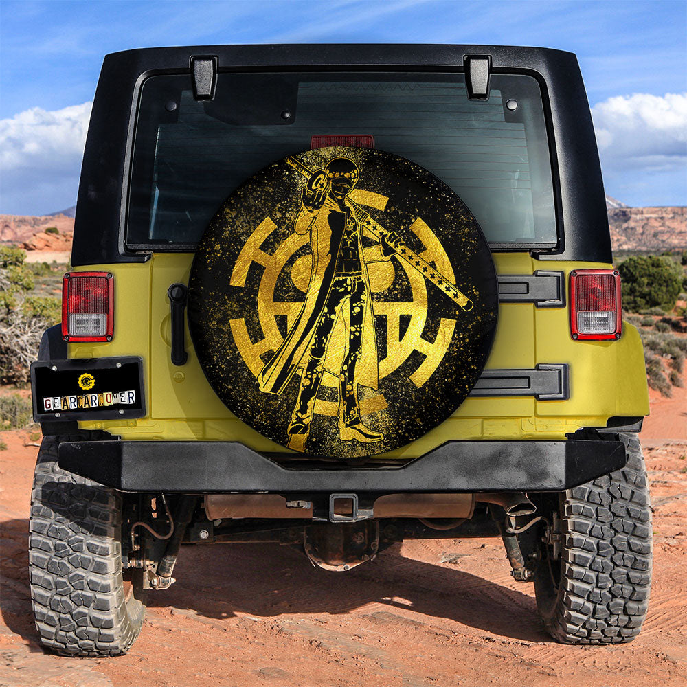 Trafalgar Law Spare Tire Cover Custom One Piece Anime Gold Silhouette Style - Gearcarcover - 2