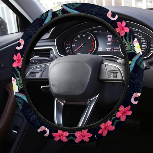 Tropical Flowers Flamingo Steering Wheel Covers Custom Car Accessories - Gearcarcover - 2