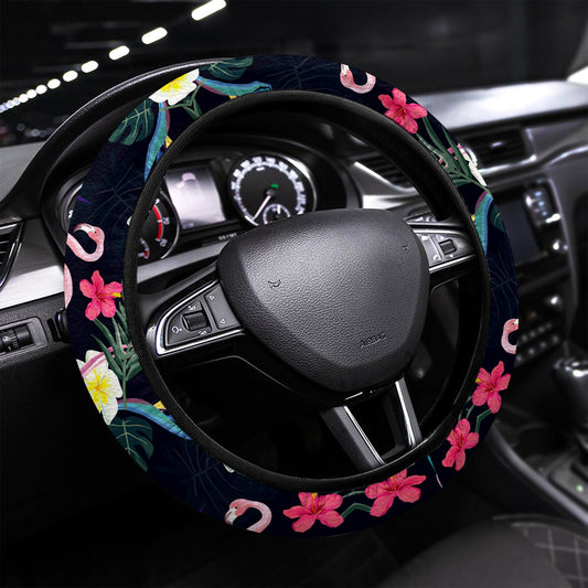 Tropical Flowers Flamingo Steering Wheel Covers Custom Car Accessories - Gearcarcover - 1