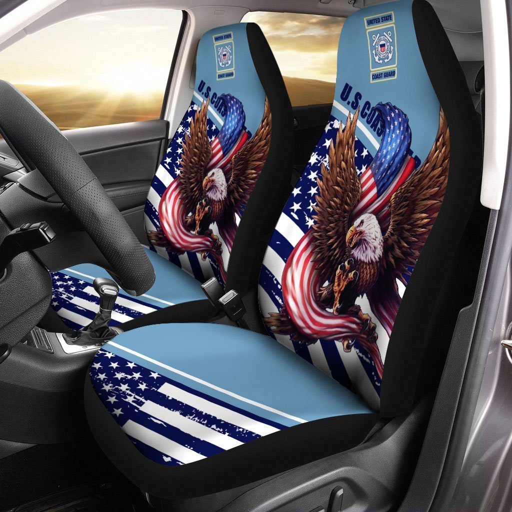 US Coast Guard Car Seat Cover Custom Bald Eagle US Flag Car Interior Accessories - Gearcarcover - 2