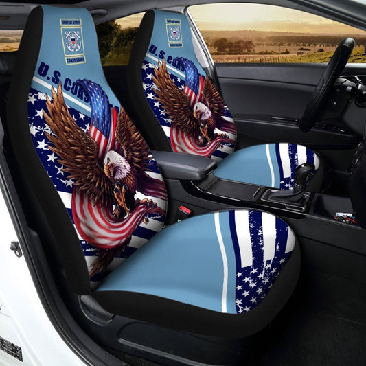 US Coast Guard Car Seat Cover Custom Bald Eagle US Flag Car Interior Accessories - Gearcarcover - 1