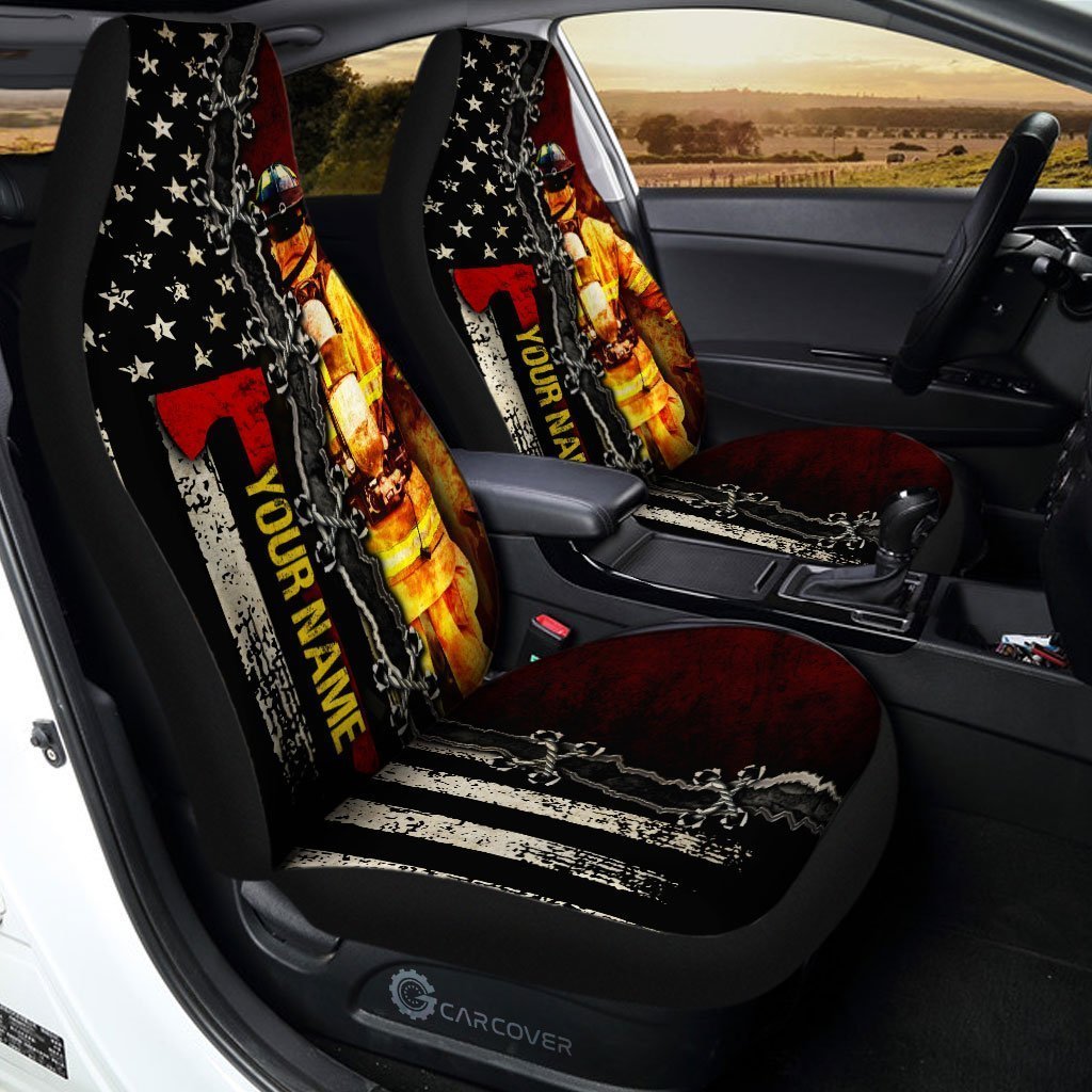 US Fireman Car Seat Covers Custom Name Firefighter Car Accessories - Gearcarcover - 3